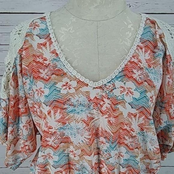 Milano Tropical Print Cold‎ Shoulder peplum blouse - Picture 6 of 8